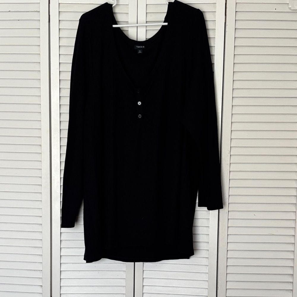 Torrid Black Long Sleeve Tee with Button Detail